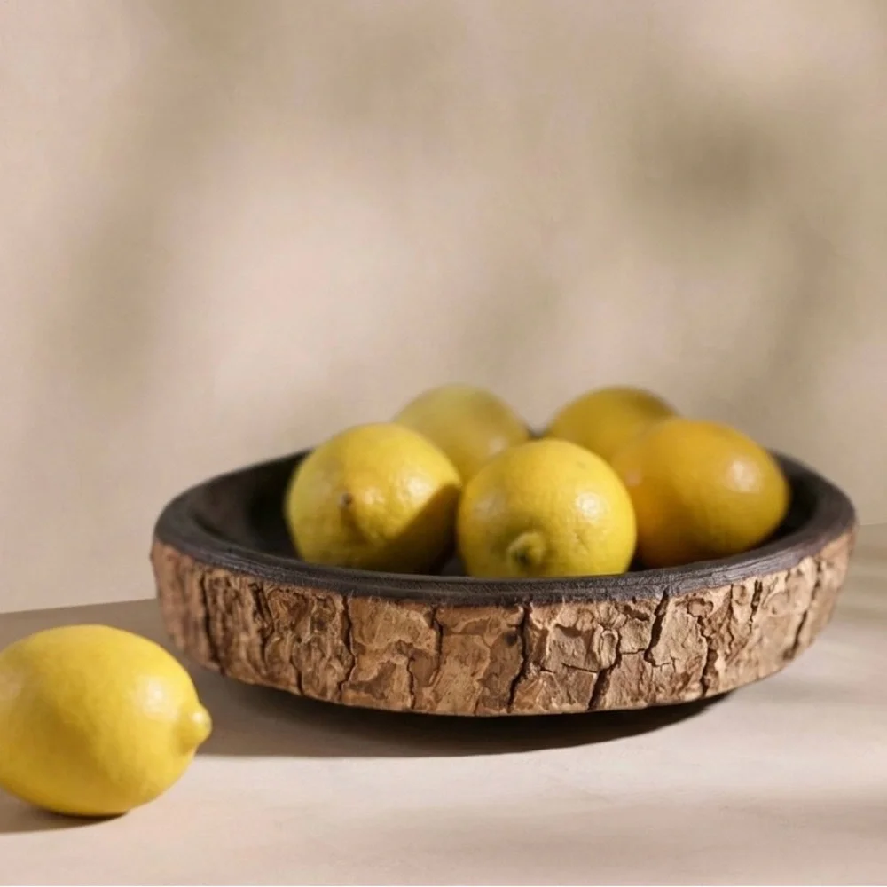 Handcrafted Bark-Edge Decorative Bowl in Natural Brown